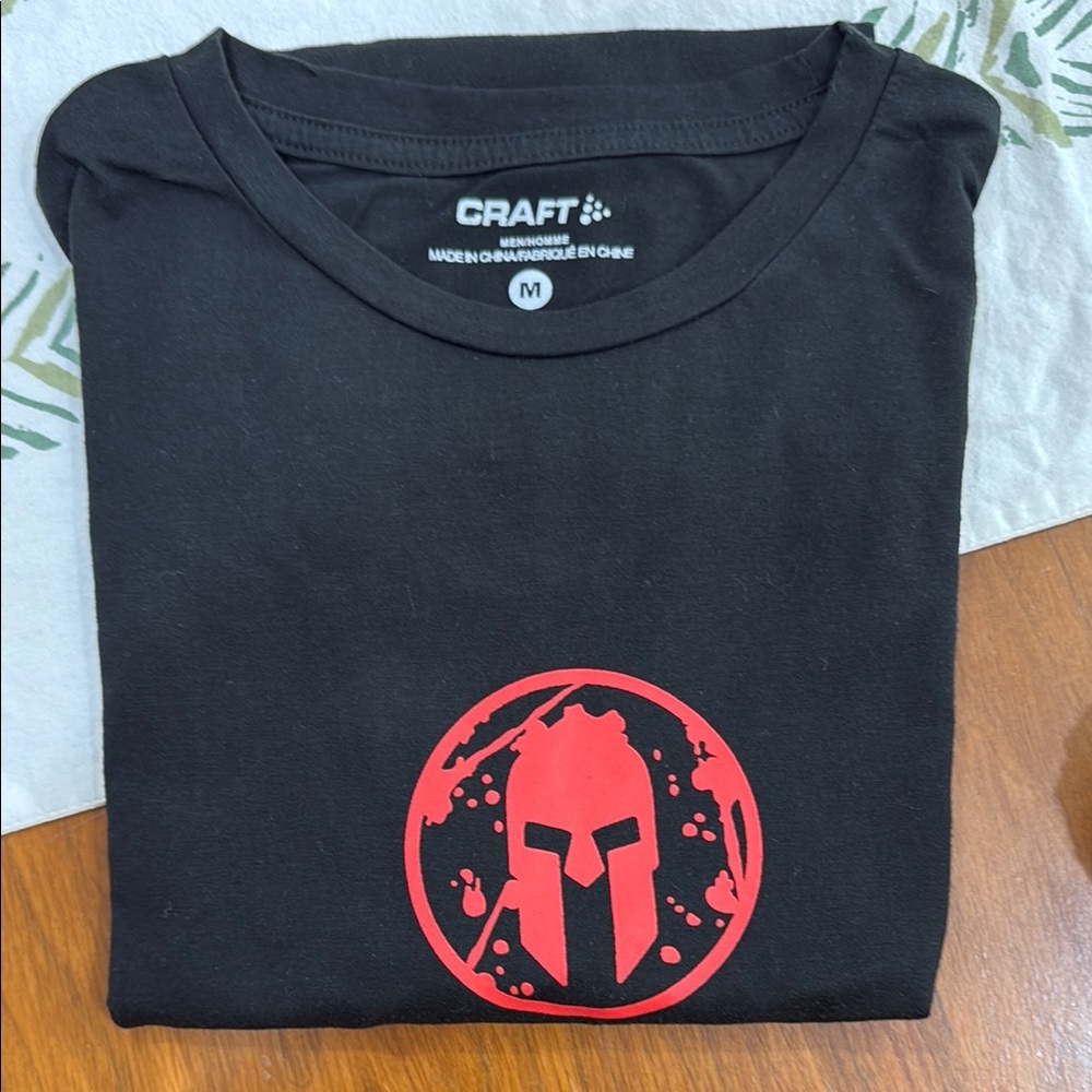Craft Men's Black T-Shirt with Red Spartan Sprint Logo Medium